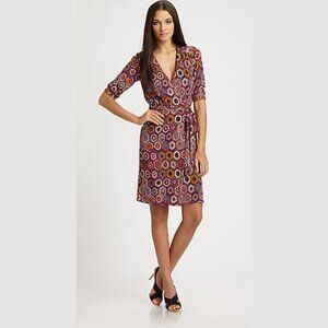 TRINA TURK Lark Geometric Print Purple Wrap Dress Womens 8 Office Quiet Luxury
